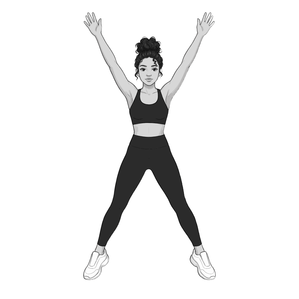 Line drawing of a woman mid jumping jack