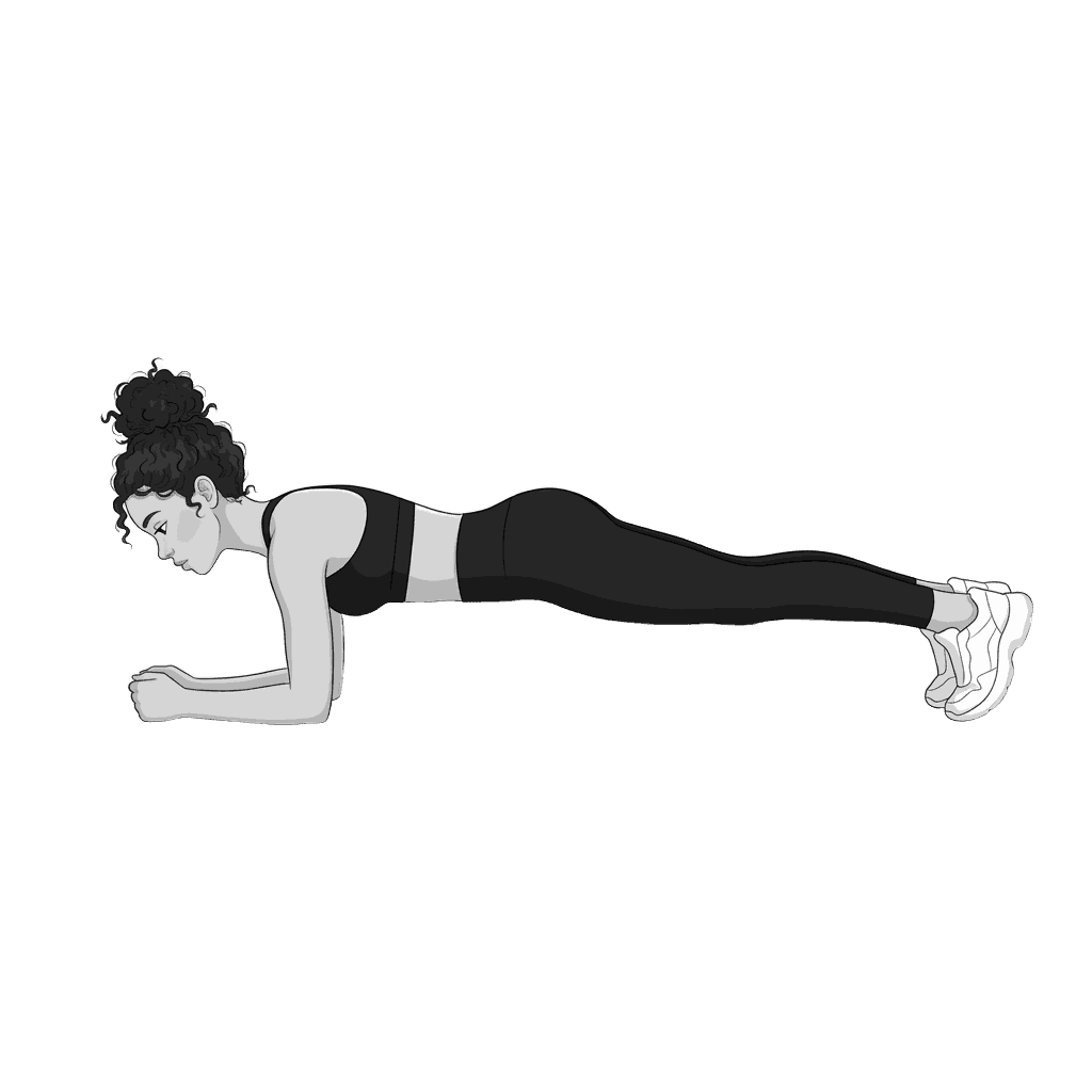 Line drawing of a woman holding a plank